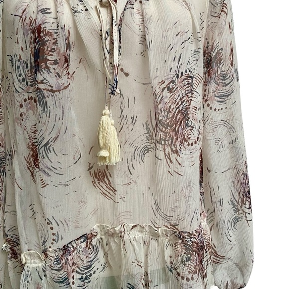 Elizabeth and James Silk Ruffle Peasant Blouse Size S Cream Boho Designer Top - Picture 3 of 13